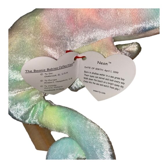 Ty Beanie Baby "Neon" Seahorse Plush Toy - Pastel Tie-Dye Colors - 1999 Release - Picture 6 of 9